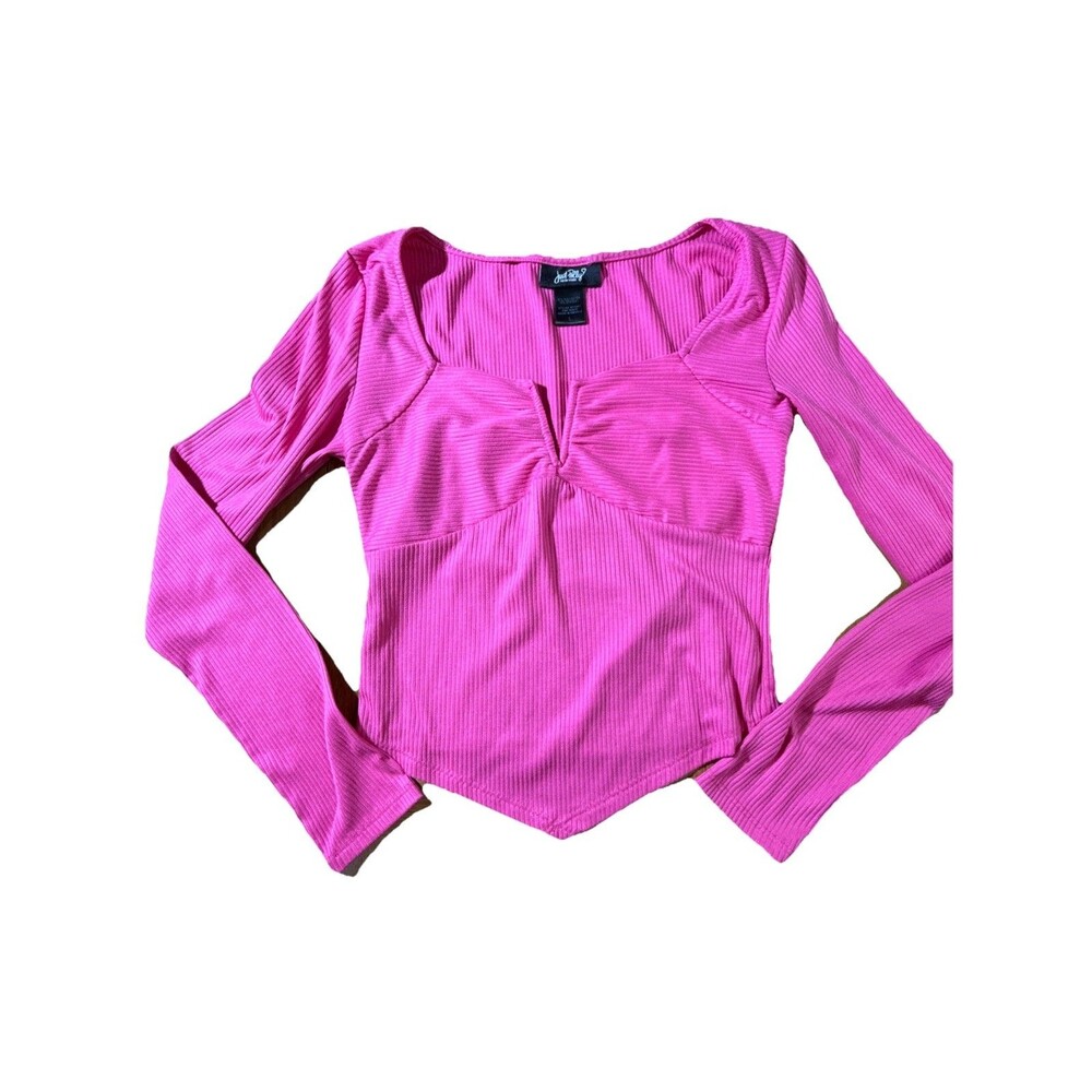 Pink Ribbed Long-Sleeve Crop Top by Wet Seal
